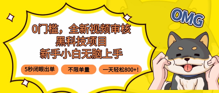 0门槛，全新视频审核黑科技项目，新手小白无脑上手5秒闭眼出单，不限单...-Ai创业网