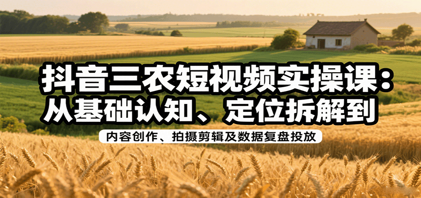 抖音三农短视频实操课：从基础认知、定位拆解到内容创作、拍摄剪辑及数据复盘投放-Ai创业网