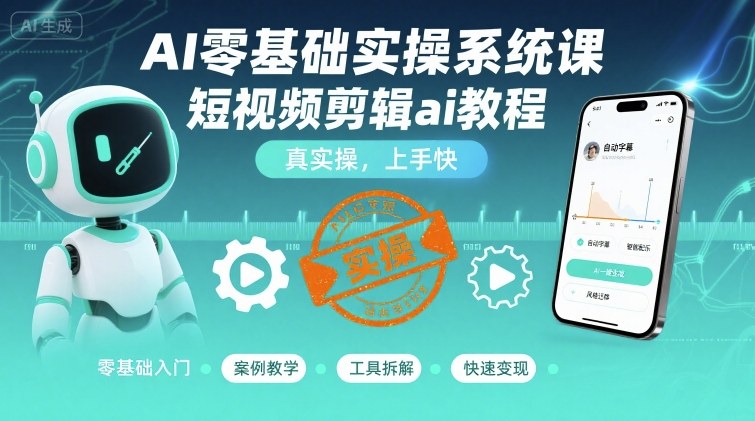 AI零基础实操系统课，短视频剪辑ai教程，真实操，上手快-Ai创业网