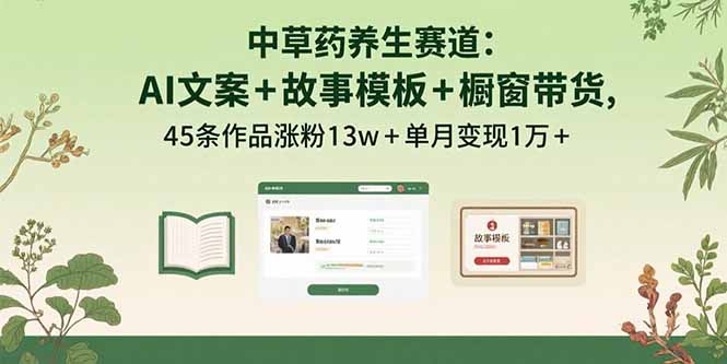 中草药养生赛道：AI文案+故事模板+橱带货，45条作品涨粉13w+单月变现1万+-Ai创业网