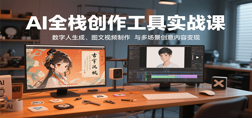 AI全栈创作工具实战课：数字人生成、图文视频制作与多场景创意内容变现-Ai创业网
