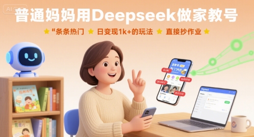 普通妈妈用Deepseek做家教号，条条热门，日变现1k+的玩法，直接抄作业-Ai创业网