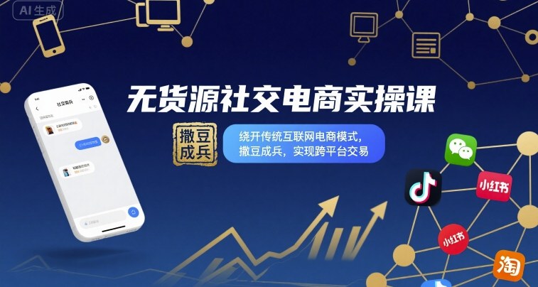无货源社交电商实操课，绕开传统互联网电商模式，撒豆成兵，实现跨平台交易-Ai创业网