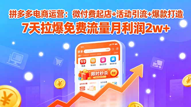 拼多多电商运营：微付费起店+活动引流+爆款打造 7天拉爆免费流量月利润2w+-Ai创业网