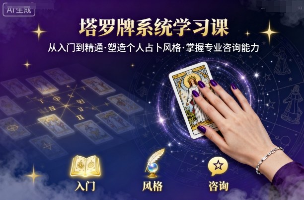 塔罗牌系统学习课，助你从入门到精通，塑造个人占卜风格，掌握专业咨询能力-Ai创业网