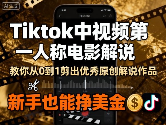 Tiktok中视频第一人称电影解说，教你从0到1剪出一个优秀的原创解说作品，新手也能挣美金-Ai创业网