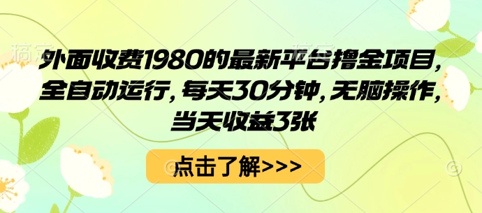 外面收费1980的最新平台撸金项目，全自动运行，每天30分钟，无脑操作，当天收益3张【揭秘】-Ai创业网