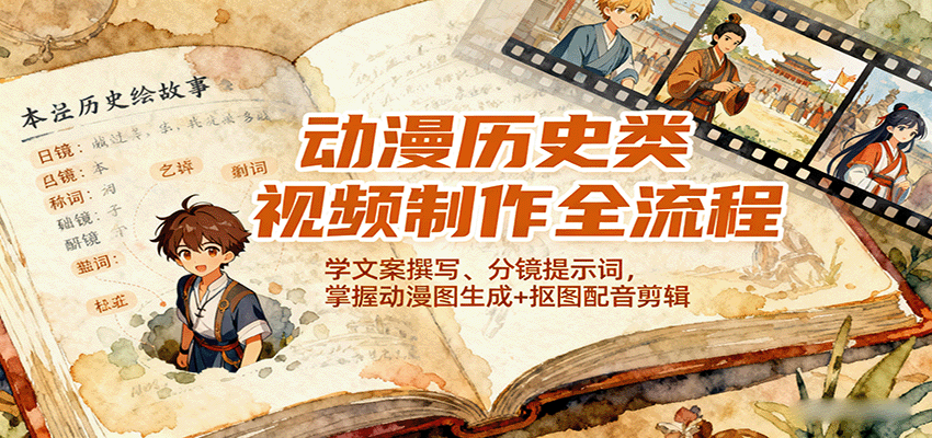 动漫历史类视频制作全流程，学文案撰写、分镜提示词，掌握动漫图生成+抠图配音剪辑-Ai创业网