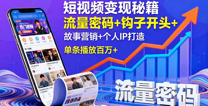 短视频变现秘籍，流量密码+钩子开头+故事营销+个人IP打造，单条播放百万+-Ai创业网