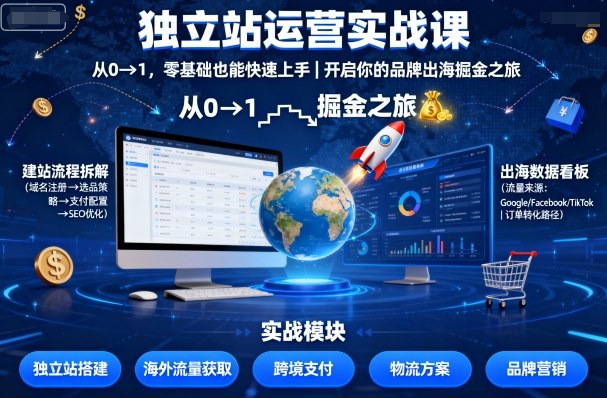独立站运营实战课，​从0到1，零基础也能快速上手，开启你的品牌出海掘金之旅-Ai创业网
