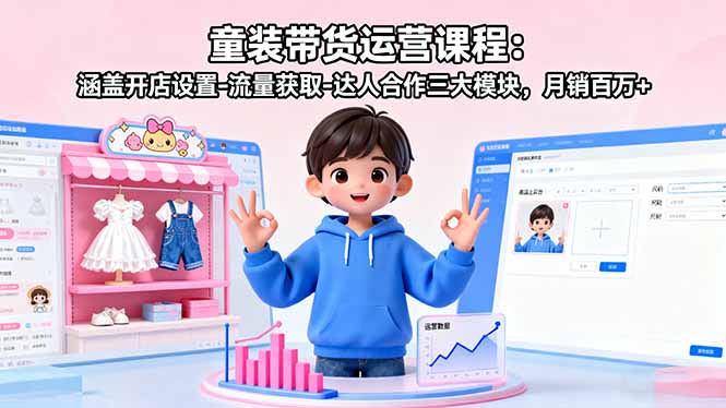 童装带货运营课程：涵盖开店设置-流量获取-达人合作三大模块，月销百万+-Ai创业网