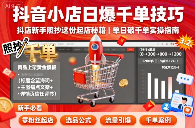 抖音小店日爆千单技巧，抖店新手照抄这份起店秘籍，单日破千单-Ai创业网