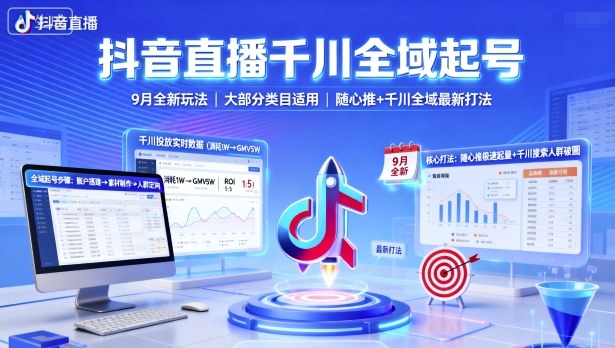 抖音直播千川全域起号，9月全新玩法，大部分类目适用，随心推以及千川全域最新打法-Ai创业网