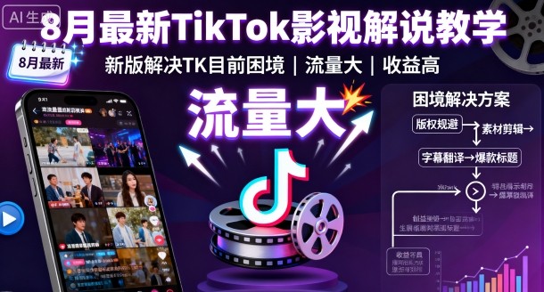 8月最新TikTok影视解说教学，新版解决TK目前困境，流量大，收益高-Ai创业网