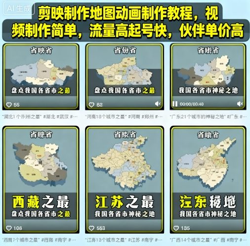 剪映制作地图动画制作教程，视频制作简单，流量高起号快，伙伴单价高-Ai创业网