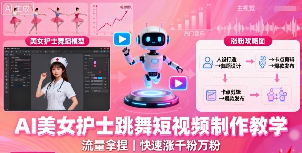 AI美女护士跳舞短视频制作教学，流量拿捏，快速涨千粉万粉【提示词+视频教程】-Ai创业网