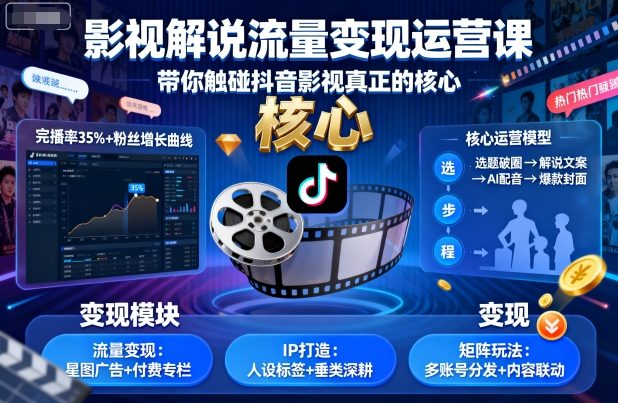 影视解说流量变现运营课，带你触碰抖音影视真正的核心-Ai创业网