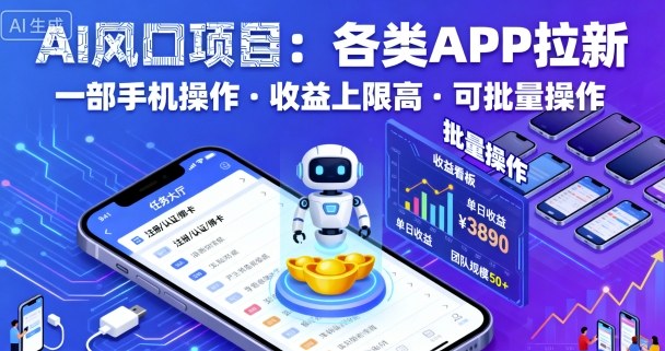 AI风口项目，各类APP拉新，一部手机就可以操作，收益上限高，可批量操作-Ai创业网
