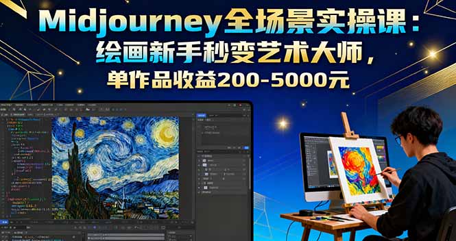 Midjourney全场景实操课：绘画新手秒变艺术大师，单作品收益200-5000元-Ai创业网