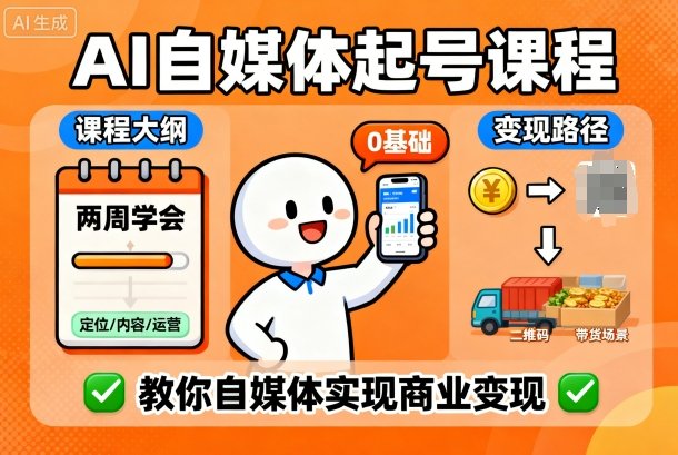 AI自媒体起号课程，0基础小白两周学会，教你自媒体实现商业变现-Ai创业网