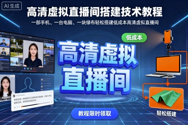 高清虚拟直播间搭建技术教程，一部手机、一台电脑、一块绿布轻松搭建低成本高清虚拟直播间-Ai创业网