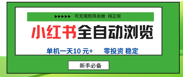 小红书全自动浏览项目，零投资，全程手机去跑，单账号一天10米+，可无限矩阵去做【揭秘】-Ai创业网