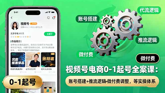 视频号电商0-1起号全案课：账号搭建+推流逻辑+微付费调整，等实操体系-Ai创业网