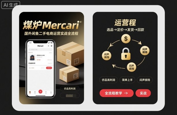 煤炉Mercari国外闲鱼二手电商运营实战全流程，仿品高利润，简单上手，闷声搞钱-Ai创业网
