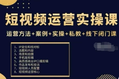 短视频运营实操课，运营方法+案例+实操+私教+线下闭门课-Ai创业网