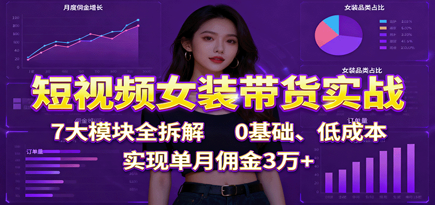 短视频女装带货实战：7大模块全拆解，0基础、低成本，实现单月佣金3万+-Ai创业网