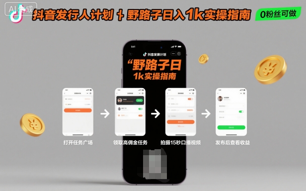 抖音发行人计划全新野路子玩法，随时随地，只要有手机，就能操作，日入1k+【揭秘】-Ai创业网