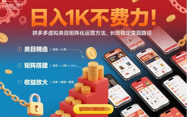日入1K不费力！拼多多虚拟类目矩阵化运营方法，长效稳定变现路径-Ai创业网