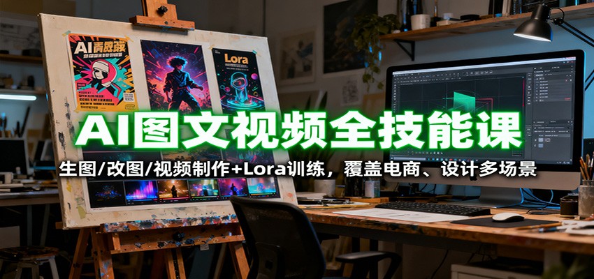 AI图文视频全技能课：生图/改图/视频制作+Lora训练，覆盖电商 、设计多场景-Ai创业网