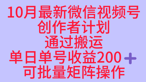 10月最新视频号收益最大化赛道长久稳定红利项目，单日单号收益2张+可批量矩阵操作-Ai创业网