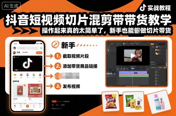 抖音短视频切片混剪带货教学，操作起来真的太简单了，新手也能做切片带货-Ai创业网