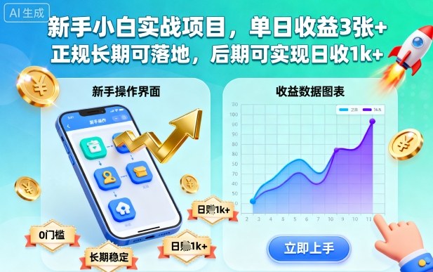 新手小白实战项目，单日收益3张+，正规长期可落地，后期可实现日收1k+【揭秘】-Ai创业网