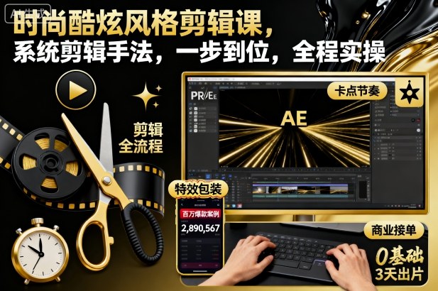 时尚酷炫风格剪辑课，系统剪辑手法，一步到位，全程实操-Ai创业网