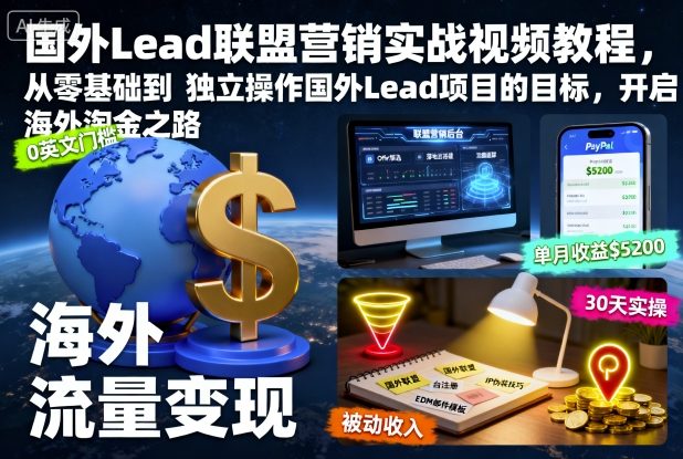 国外Lead联盟营销实战视频教程，从零基础到独立操作国外Lead项目的目标，开启海外淘金之路-Ai创业网