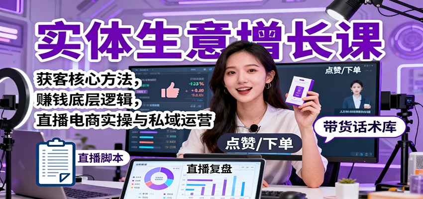 实体生意增长课：获客核心方法，赚钱底层逻辑，直播电商实操与私域运营-Ai创业网