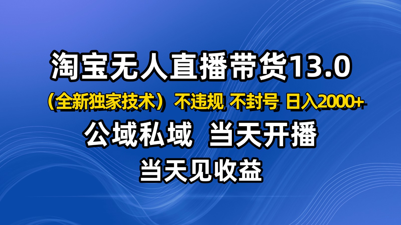 淘宝无人直播13.0，公域私域技术，不封号，不违规 布局下半年旺季赛道，日入2000+-Ai创业网