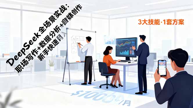 DeepSeek全场景实战：职场写作+数据分析+自媒体创作，新手快速月入过万-Ai创业网