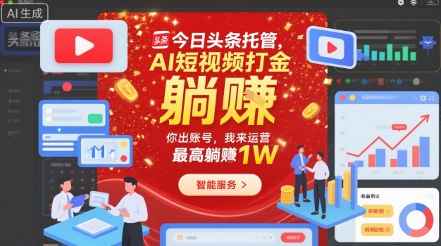 今日头条托管，AI短视频打金，你出账号，我来运营，最高躺賺1W【揭秘】-Ai创业网