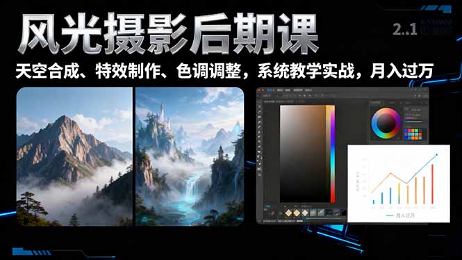 风光摄影后期课，一键换天空合成、特效制作、色调调整，月入过万-Ai创业网
