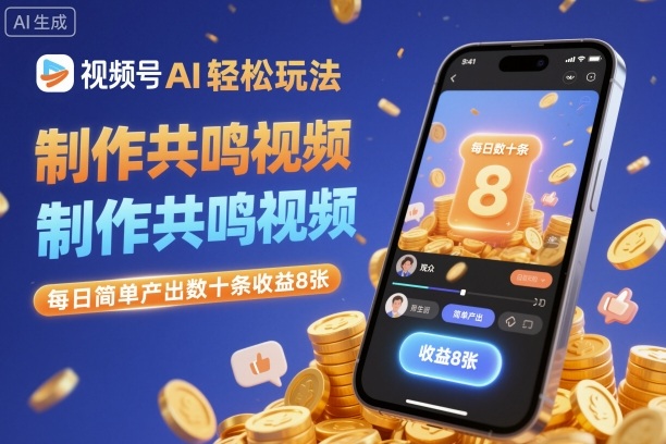视频号AI轻松玩法，制作共鸣视频，每日简单产出数十条收益8张-Ai创业网