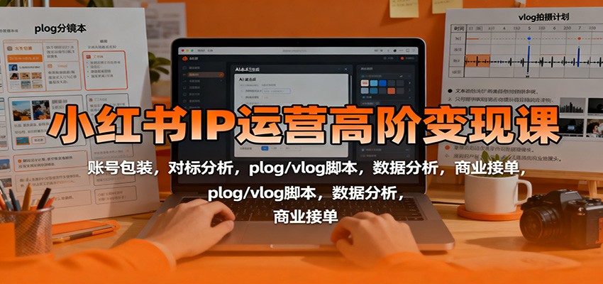 小红书IP运营高阶变现课：账号包装，对标分析，plog/vlog脚本，数据分析，商业接单-Ai创业网