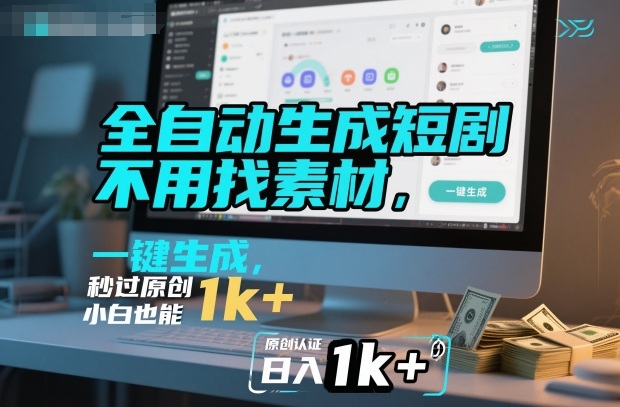 全自动生成短剧，不用找素材，不用剪辑，一键生成，秒过原创，小白也能轻松日入1k+【揭秘】-Ai创业网
