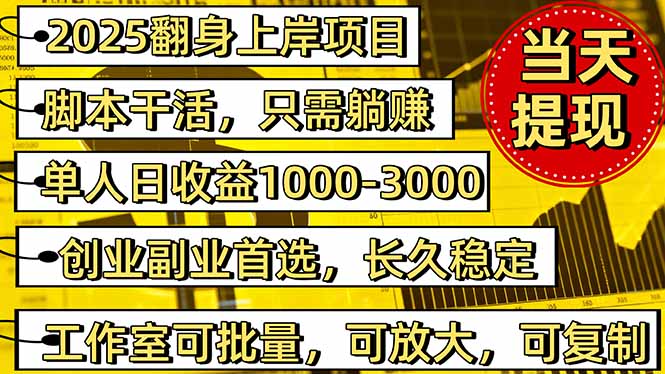 2025翻身上岸项目脚本干活，内部客户经理内部开号，单人日收益1000-300...-Ai创业网