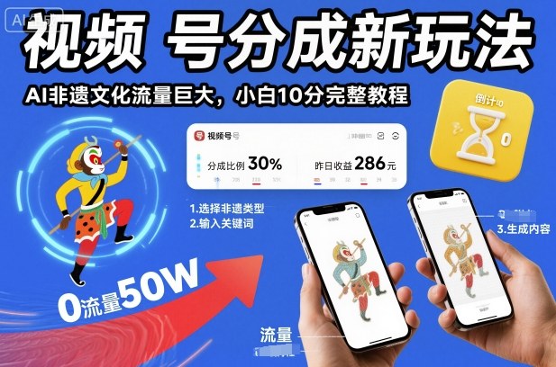视频号分成新玩法，AI非遗文化流量巨大，小白10分钟搞定，完整教程-Ai创业网