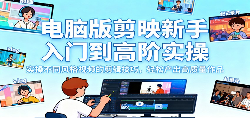 电脑版剪映新手入门到高阶实操，实操不同风格视频的剪辑技巧，轻松产出高质量作品-Ai创业网