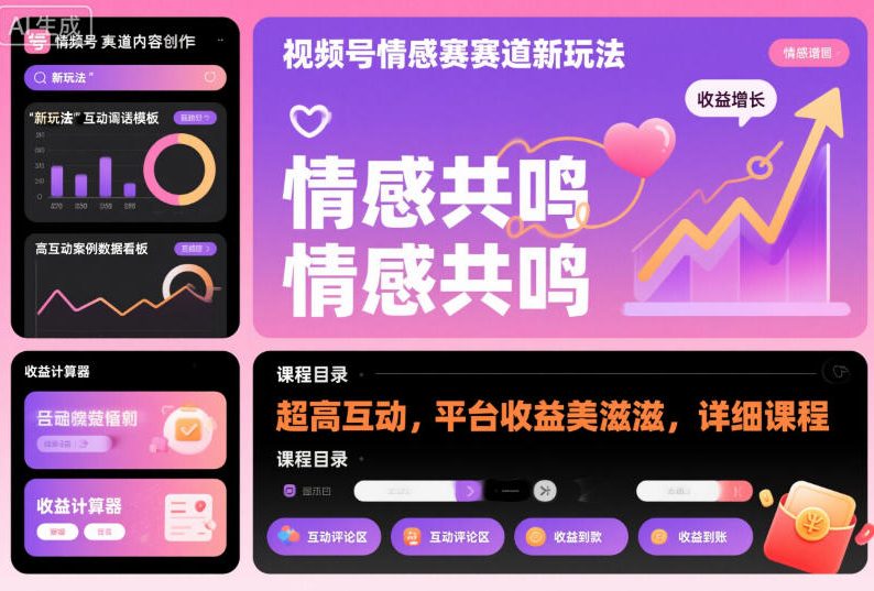 视频号情感赛道新玩法，超高互动，平台收益美滋滋，详细课程-Ai创业网